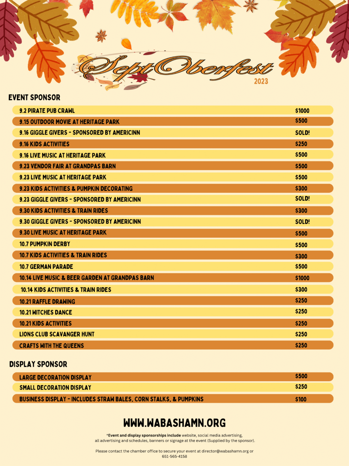 Septoberfest Sponsor List 2023 - Wabasha-Kellogg Chamber &Amp; Cvb