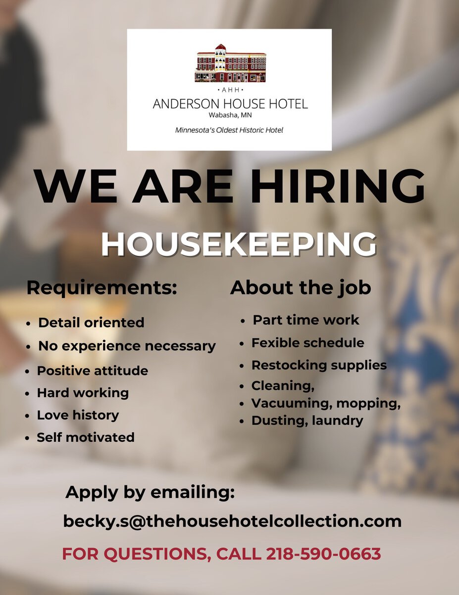 Housekeeper - Wabasha-Kellogg Chamber &Amp;Amp; Cvb