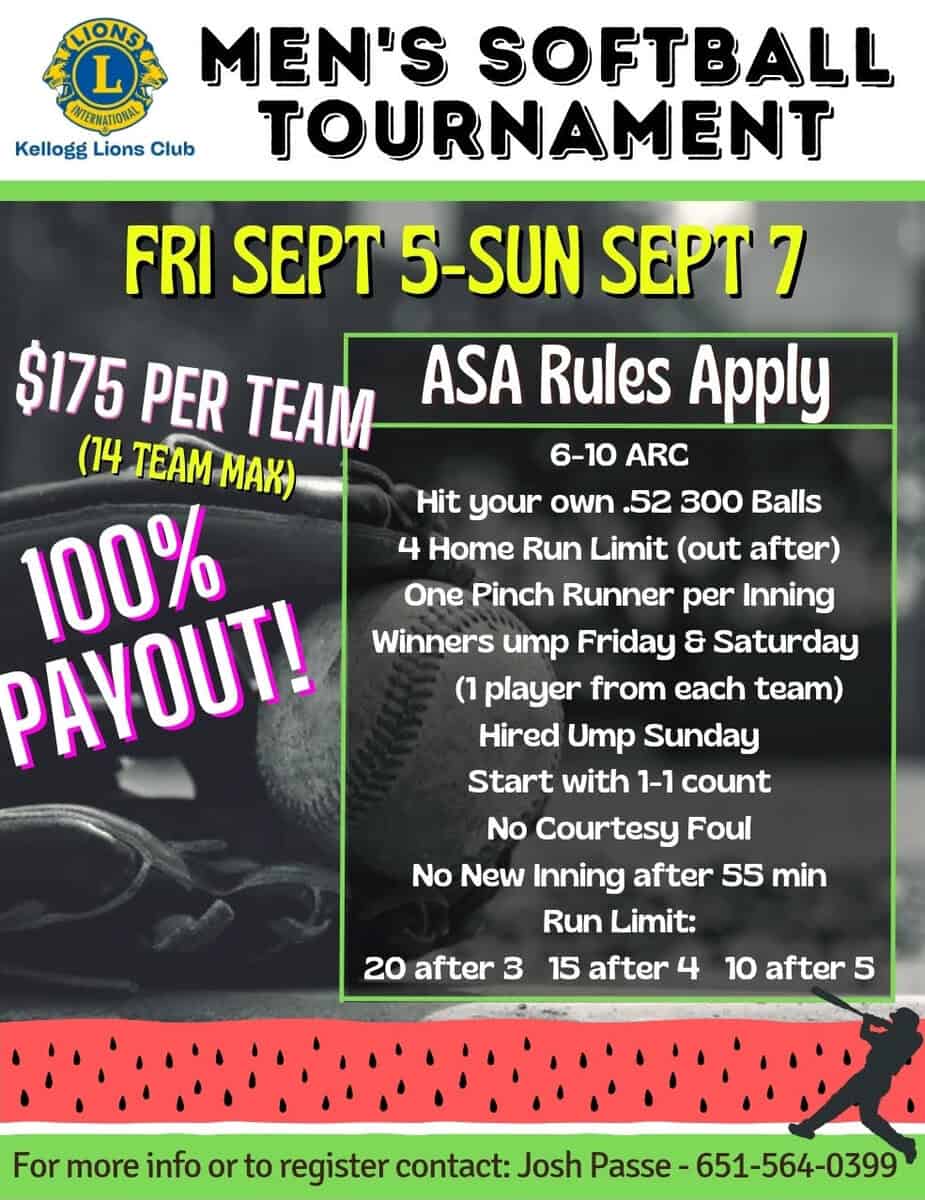Kellogg Lions Club Men’s Softball Tournament