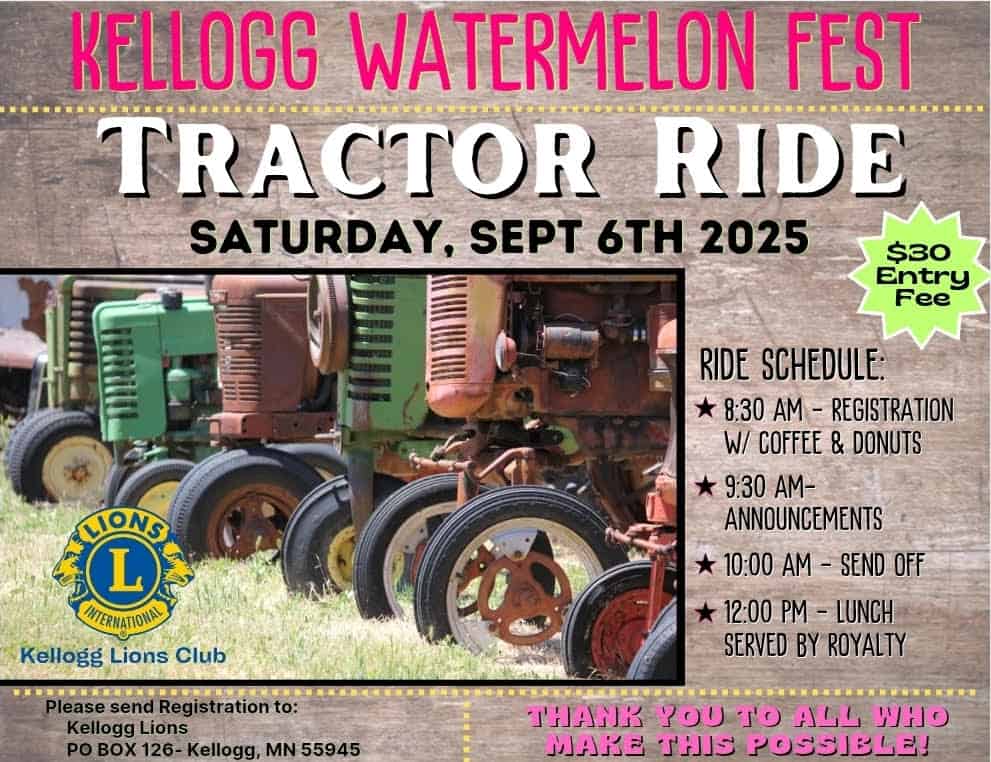 Flyer for 2025 Kellogg Watermelon Fest tractor rides